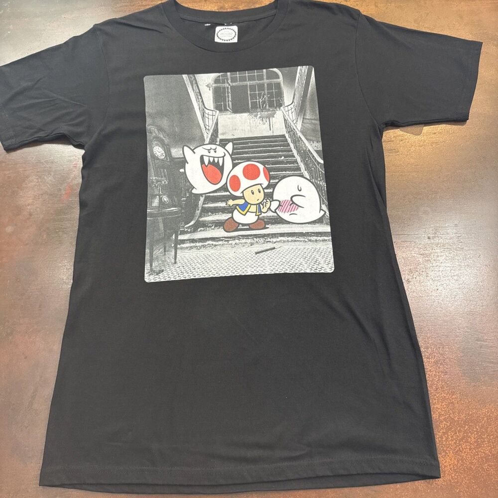 Nintendo Toad Ghost Graphic T-Shirt Black Streetwear Medium Y2K Style goth